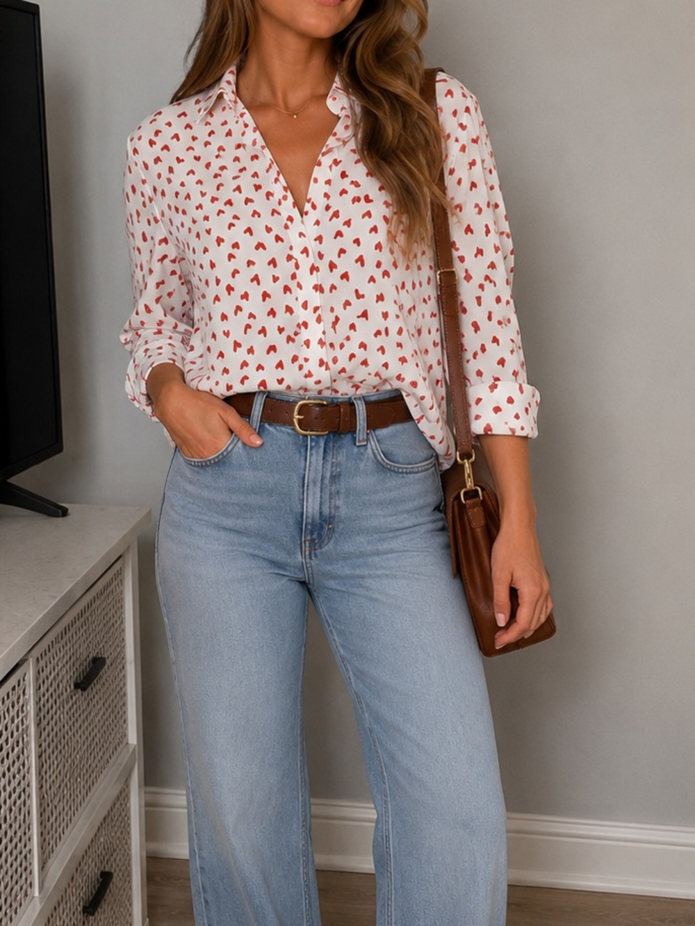 Rachel Zoe Red Heart button up